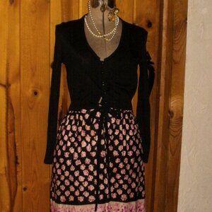 Bards of Toronto Vintage 70's maxi dress Rose Black V Neck Sz Small